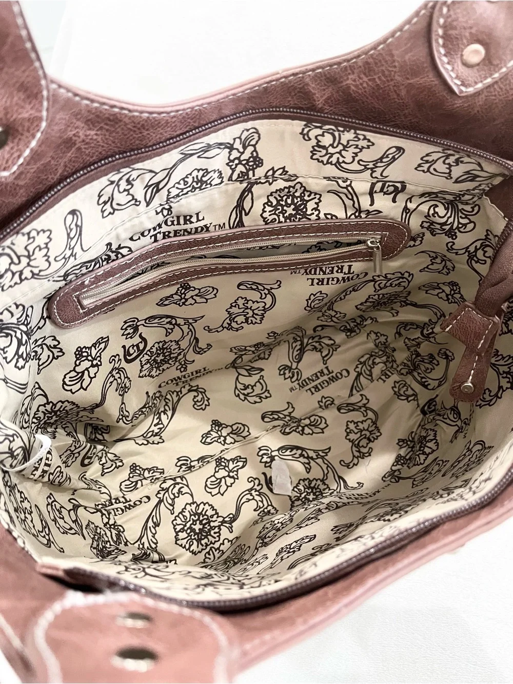 Brown and Cream Embellished Cross Satchel Tote NWT